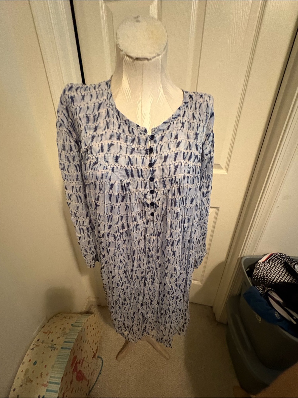 Isabel Marant Blue Patterned Long-Sleeve Dress nwt $640 fun floaty 38